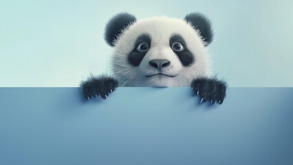Adorable Panda Peeking Over Edge with Curiosity.