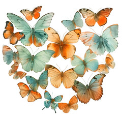 Fototapeta na wymiar Spring Butterfly Heart Watercolor Illustration PNG, Transparent Background