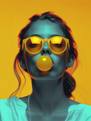 Futuristic Portrait with Vibrant Colors and Bubble Gum.