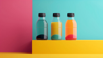 Minimalist Composition of Colorful Beverage Bottles.