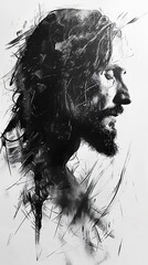 Jesus Christ depicted in simple powerful strokes of digital ink a serene presence on a clean white canvas