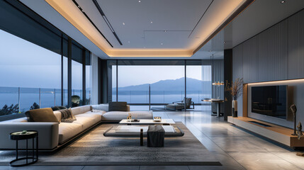 modern design loft living room in the luxury apartment 