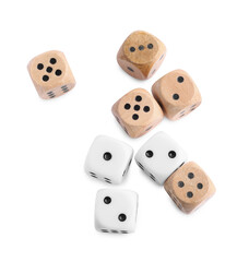 Many dices isolated on white, top view