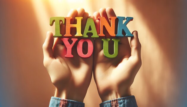 Grateful Hands Presenting Colorful Thank You Message in Sunlight