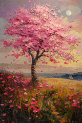 Obraz na płótnie Canvas Cherry Blossom Tree at Magical Sunset.