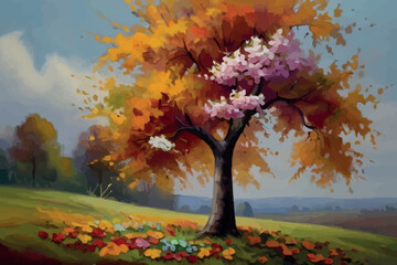 Fototapeta premium Fall tree clipart digital watercolor, Autumn trees graphics, Cute tree Illustrationon on a white background