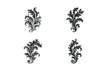 Acanthus Vector black silhouette set, Decorative Ornament element silhouette bundle - obrazy, fototapety, plakaty