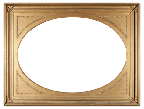Large picture frame with an oval cutout in the center on a transparent background, in PNG format.