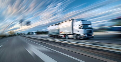 Dynamic Motion: A breathtaking shot of a truck speeding down a highway, illustrating the essence of fast shipping and delivery services.