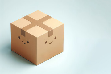 Obraz premium Cardboard box with a smile on a clean background. Space for text.