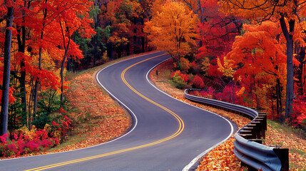 Fototapeta premium A road with a curve and trees on both sides