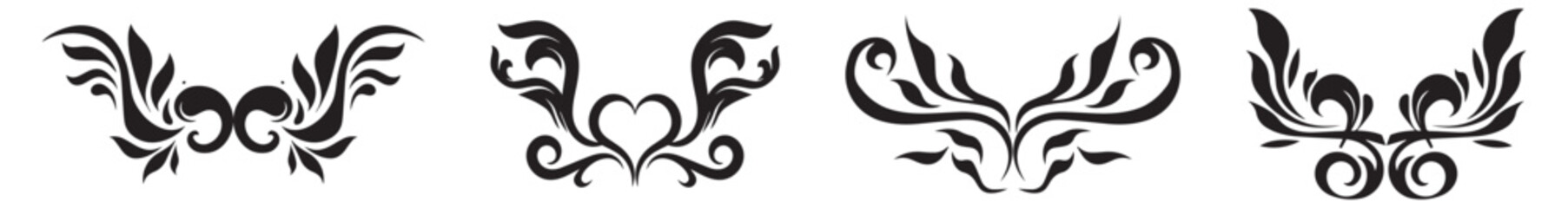 Set of Vector Design of Black Wave Ornaments