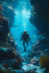Explorer archetype. Underwater Odyssey: Oceanographer Dives Deep to Unveil Ocean's Secrets. generative AI