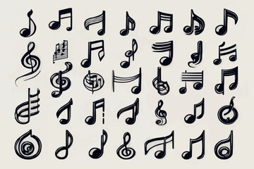 Music notes on lines collection. Musical chords with curves and swirls. vector illustration - obrazy, fototapety, plakaty