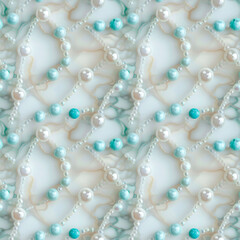 Obraz premium Abstract marble texture with turquoise beads and natural pearls. Seamless background.