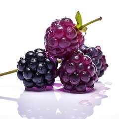 Dewberry with water drops on white background