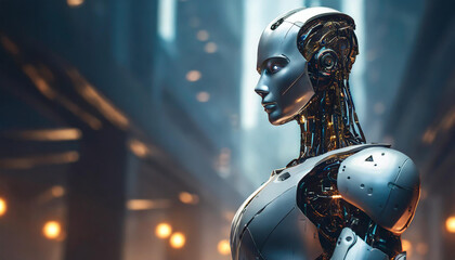 Fototapeta premium Futuristic humanoid robot. Artificial intelligence robotics, cyborg. Future technology.