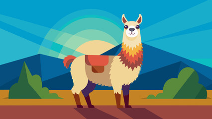 Vector illustration of cute character south America lama. Isolated cartoon baby llama. Hand drawn Peru animal guanaco, alpaca, vicuna. Drawing for print, fabric.