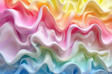 Obraz premium 3d render of colorful wavy plastic background, pastel rainbow colors