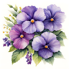 Watercolor bouquet of violet flowers