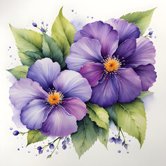 Watercolor bouquet of violet flowers