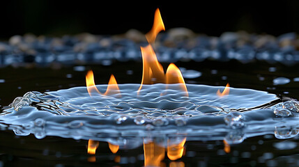 A fire is reflected in the water