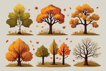 Fall tree clipart digital watercolor, Autumn trees graphics, Cute tree Illustrationon on a white background