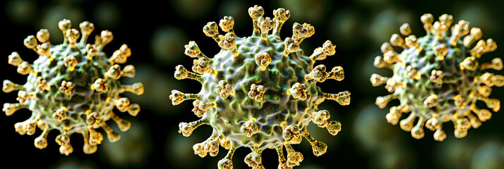 Three viruses are shown in a close up