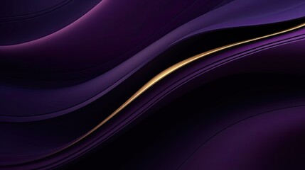 Elegant 3D abstract background dark purple curved shapes with gold lines over black.