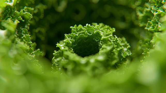 A close up of a green leafy vegetable with a hole in the center