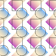 Abstract geometric figures of a square and a circle, which are connected to each other and a gradient. Seamless pattern texture