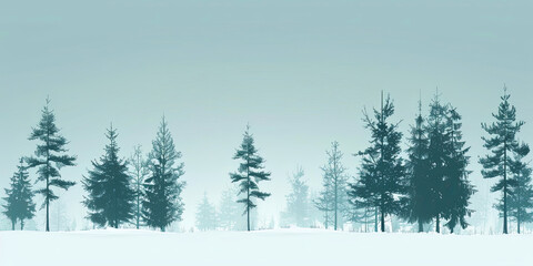 A snowy landscape with a forest of trees