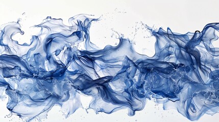 The dynamic ballet of water blue waves captured mid splash on a pristine white canvas