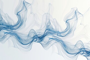 Blue thin flowing abstract waves on a white background - obrazy, fototapety, plakaty