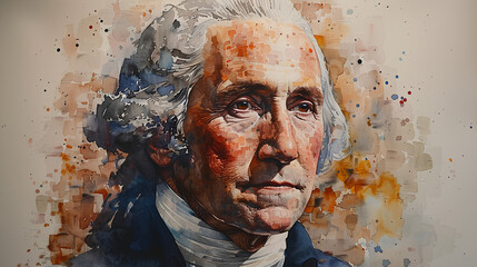 George Washington President of the United States, in watercolor style,