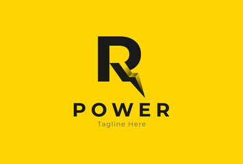 Letter R Power Energy logo. abstract letter R with lightning bolt combination, tunder bolt design logo template, vector illustration - obrazy, fototapety, plakaty