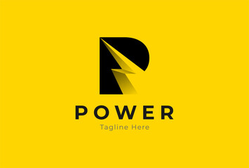 Letter P Power Energy logo. abstract letter P with lightning bolt combination, tunder bolt design logo template, vector illustration - obrazy, fototapety, plakaty