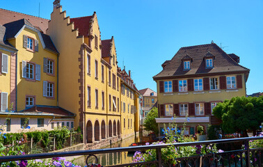 Fototapeta na wymiar Old town of Colmar with the river Lauch in Alsace in France