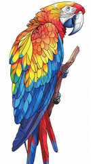 Animal Coloring Book: A colorful parrot perched on a branch