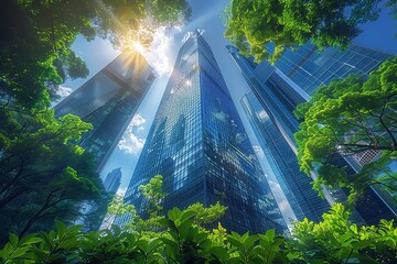a view of a tall building with trees and bushes in front of it