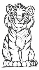 Fototapeta premium Animals (simple outlines): A coloring book page featuring a smiling tiger outline