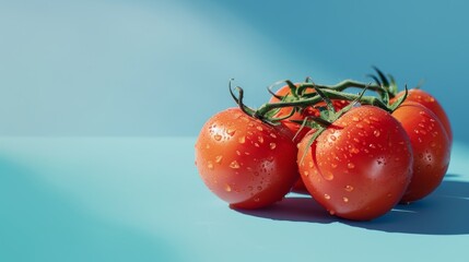 tomatoes A photorealistic illustration against pastel blue background with copy space for text or logo, beautifully illuminated by studio lighting