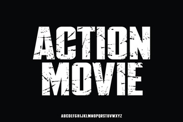 Bold and grunge action movie alphabet font vector for poster and headline design