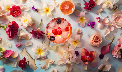 Elegant Summer Cocktails Surrounded by Flowers