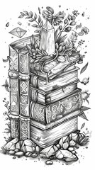 Fantasy elements: A spellbook filled with mysterious symbols and spells