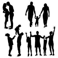 Silhouettes, Happy Families Silhouettes, Love, Happiness, Pregnancy, Children, People, Isolated, Vector Illustration