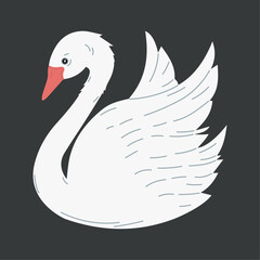 Vector illustration of a cute cartoon swan in doodle style