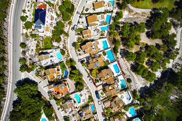 Drone point of view of luxury villas with swimming pools. Spain - 786539791