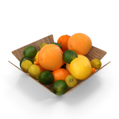 Assorted Citrus Fruits in Wood Bowl 3D Model PNG - Great for Home Decor and Nutritional Education