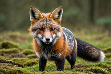 Fototapeta premium Cross fox a partially melanism form of the red fox